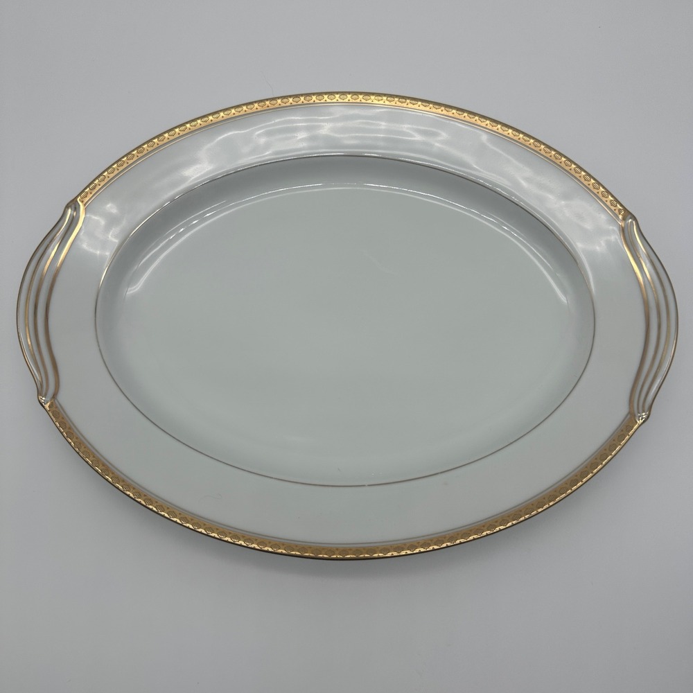 Noritake Richmond 6124 Oval Serving Platter Gold Trim White China Japan 13.5in